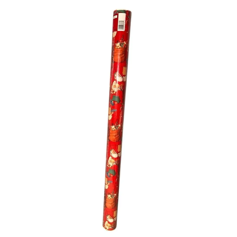 Vtg Wrapping Paper American Greeting Santa Christmas Roll USA 3'x1' New 75SqFt